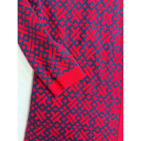 Lands End Red Navy Geometric Long Open Front Cardigan 14W/0X - Picture 5 of 12